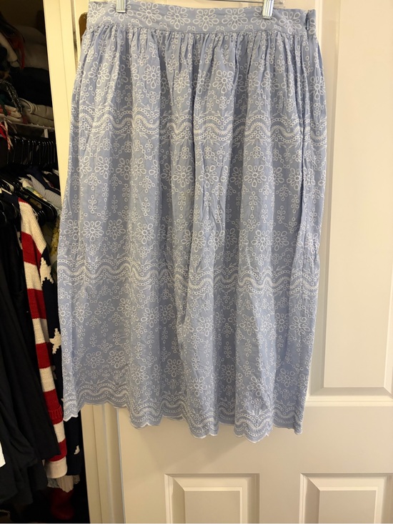 LOFT Dresses & Skirts - LOFT Light Blue Eyelet Midi Skirt with White Floral Eyelet